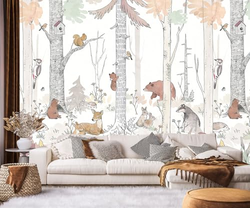 Toolhom Watercolor Birch Tree Forest Wallpaper Woodland Animal