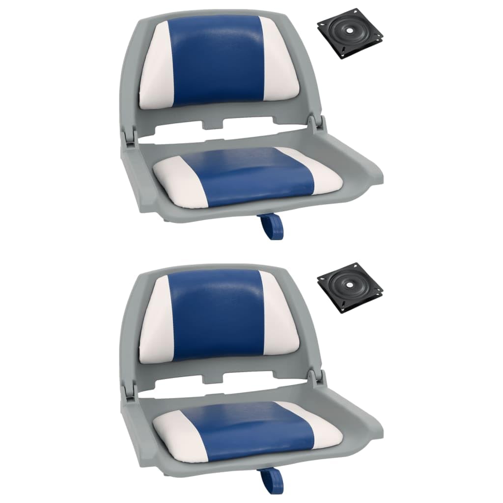 Set di 4 sedili da barca pieghevoli con imbottitura in blu e bianco, con schienale alto, sedia da barca, sedia da barca, sedia da guida imbottita per barche