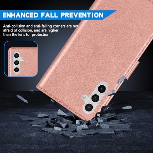 Image of ZZXX for Samsung Galaxy S25 Wallet Case with [RFID Blocking] Card Slot Kickstand Magnetic Closure Leather Flip Fold Protective Phone Case for Samsung Galaxy S25 5G Case Wallet(Rose Gold-6.2 inch)