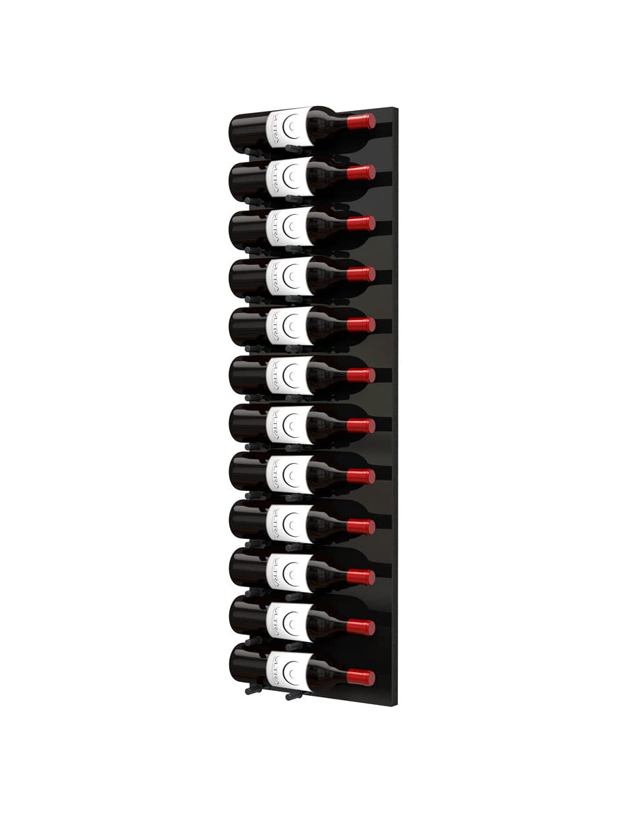 Ultra Wine Racks Fusion Wine Wall Label-Out (4 Foot, Single Deep, Black Acrylic, Matte Black Peg) – Modular Wine Rack for 12 Bottles, Easy Installation for Home Bar or Wine Cellar