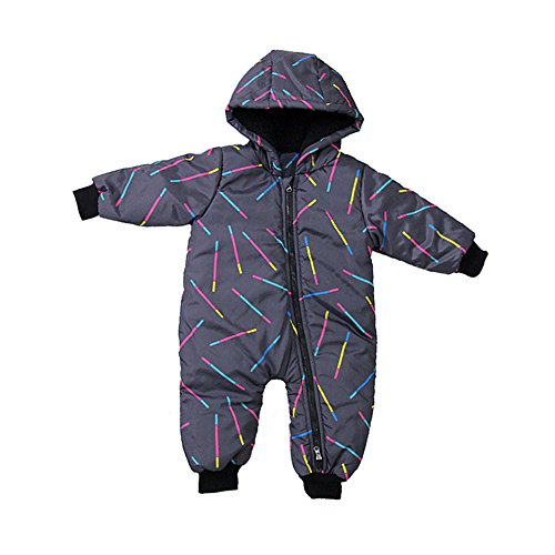 Ding Dong Baby Boy Girl Winter Hooded Puffer Snowsuit Jumpsuit Romper(6-12M) Black
