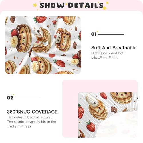 Image of Pancakes Cakes Cute Crib Sheets Soft Breathable Fitted Baby Crib Sheets Mattress Cover for Girls Boys, 52 inch x 28 inch x 9 inch