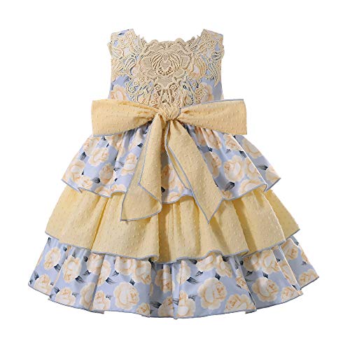 Pettigirl Girl Summer Yellow Vintage Ceremony Floral Clothing Outfit Toddler Kid Ruffle Cute Party Dresses2