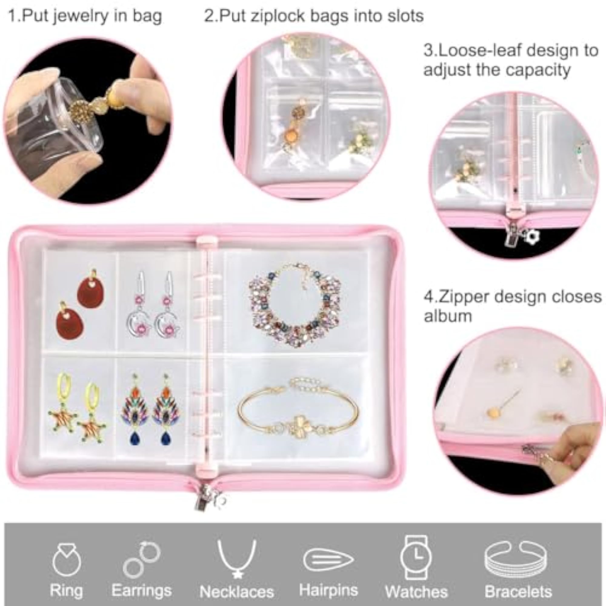 Portable Jewellery Organiser Book with 60 Pockets
