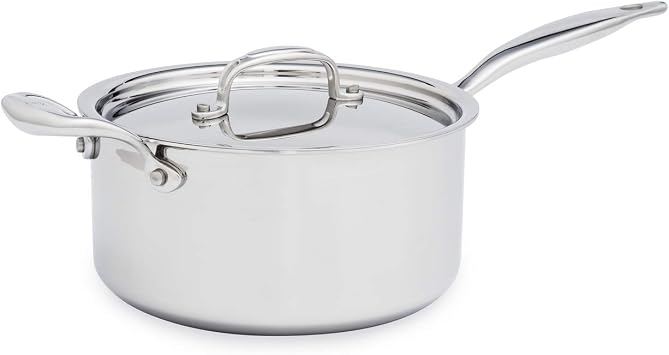 Heritage Steel 4 Quart Saucepan - Titanium Strengthened 316Ti Stainless Steel with 5-Ply Construction - Induction-Ready y Clad, Made in USA