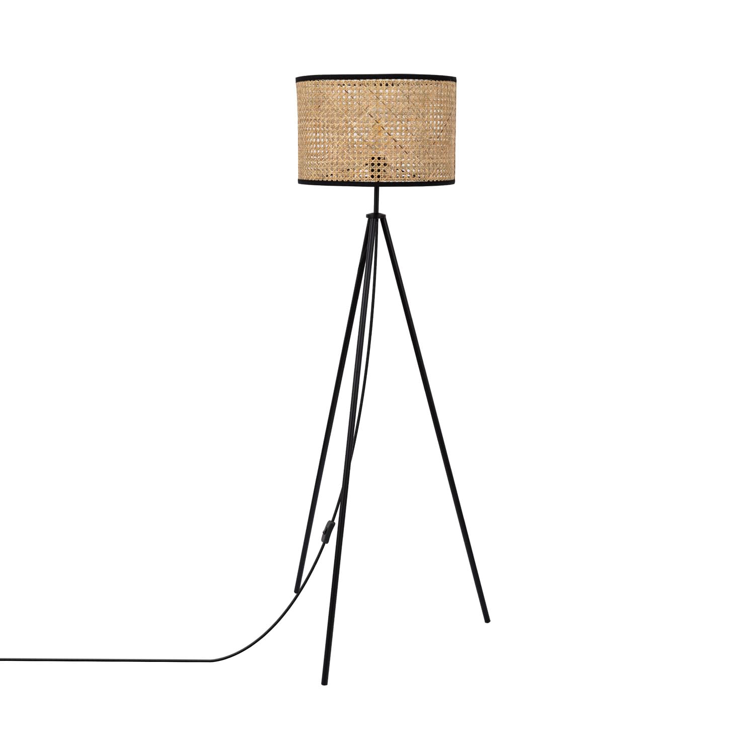 LEDKIA Lámpara de Pie Ratán y Metal Huela Natural | Diseño Rústico y Elegante | Compatible con Bombillas LED E27 | Para Salón; Dormitorio | Altura 1450 mm