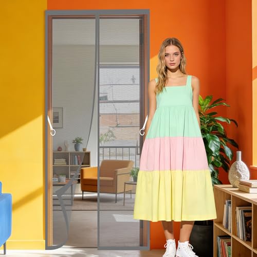 Mosquitera Imantada Puerta 92 x 222 cm Magnético Automático Mosquitera Magnetica Puertas Exteriores Transpirables, Antimosquitos para Puertas de Patio y Balconeras, Gris