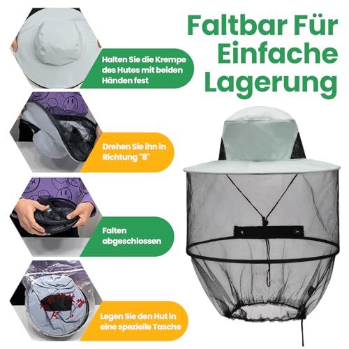 YUWJOOWEE Mückennetz Kopf Mückenschutz Hut, Imkerhut mit Schleier, Grau Hut Mit Moskitonetz für Outdoor Wandern Camping Gartenarbeit Angeln, Moskitonetz Outdoor