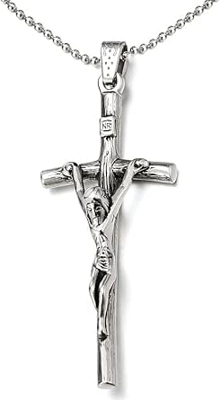 COOLSTEELANDBEYOND Minimalista Ciondolo Rovesciato Croce, Collana con Pendente da Uomo Donna, Acciaio Inossidabile, Palla Catena 75CM