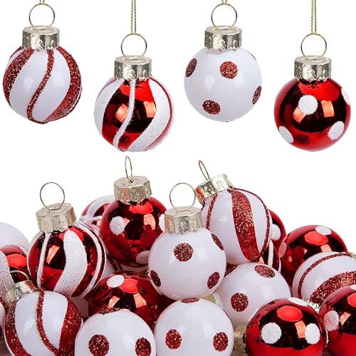 24Pcs Christmas Glitter Glass Ball Hanging Ornaments, Xmas Candy Ball Decor