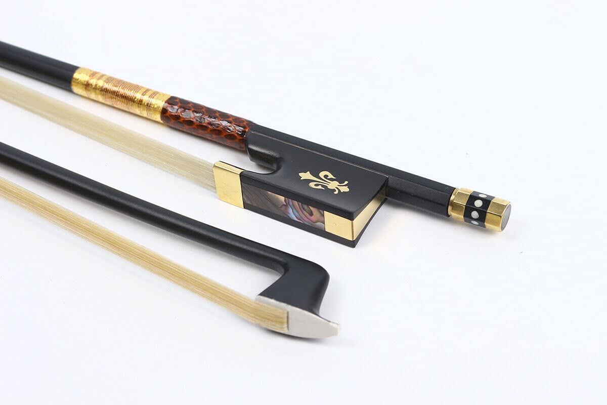 New violin bow 4/4 Full size violin bow Carbon fiber Stick Ebony Frog Natural Bow Hair Flower Inlay (Style1)