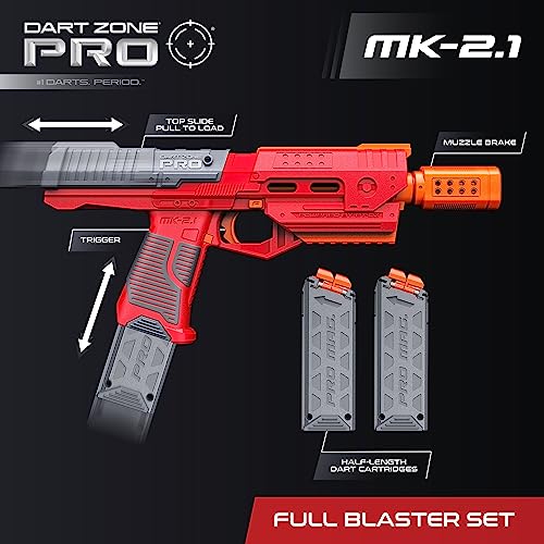 Dart Zone Pro-Series Mk-2.1 Foam Dart Blaster – 150 Fps Foam Dart Gun For Adults – Soft Bullet Toy Gun For Ages 14+ – 18 Half Length Darts, 3 Mags, Eyewear, Holsters – Toy Pistol Blaster, 125 Ft Range #TOP1