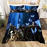 Funda Nordica Cama 105 Juvenil Mariposa Azul Funda Edredon 200x200 Hongo Fundas Nórdicas Microfibra Ropa de Cama de 3 Piezas con Cremallera y 2 Fundas de Almohada J.2062