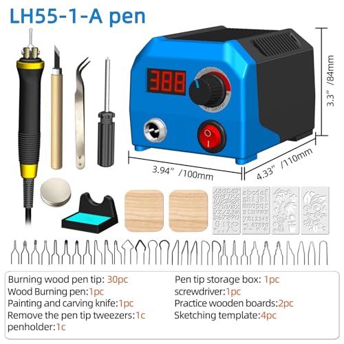 FIRElood LH55-1 wood burning kit,wood burning tool,digitally adjustable temperature wood burner kit,professional wood burner tool kit for adults beginners craft,pyrography pen (LH55-A pen) - Thumbnail 2