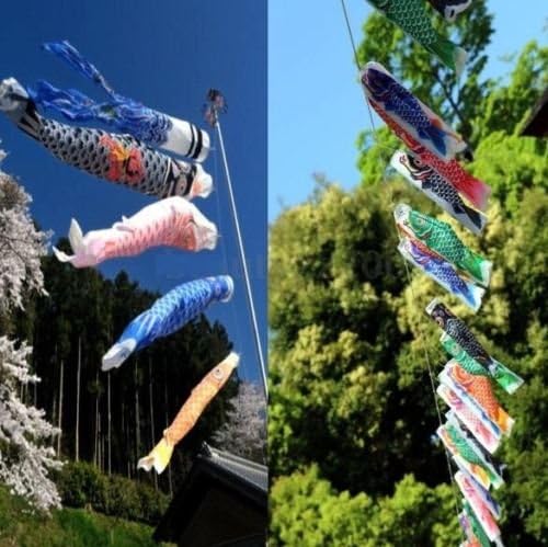 EatingBiting 5PCS Colors Japanese Carp Windsock Streamer Fish Flag Kite Koinobori Home Outdoors Hanging Decoration 20" 50cm Length 5pcs Set, for Japanese Sushi Bar Izakaya Room
