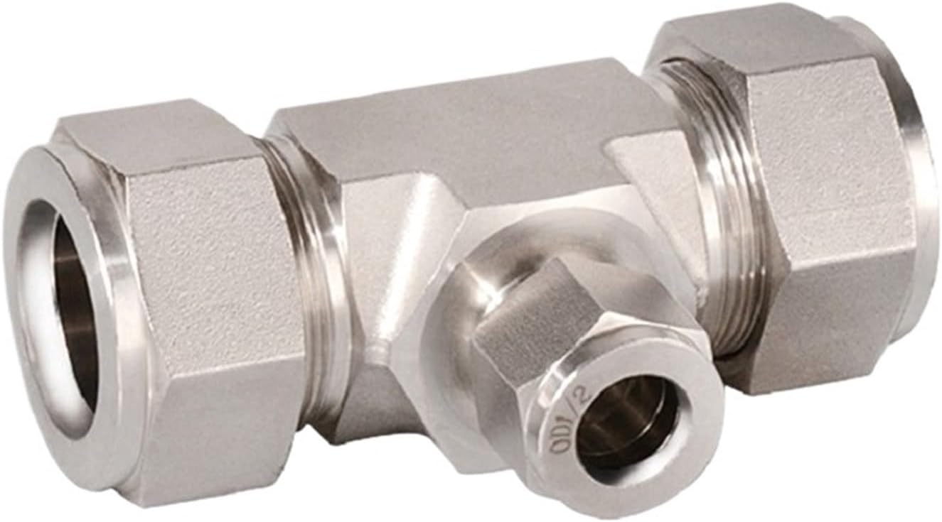 1pcs 316 Stainless Steel Reducing TEE Double Ferrule Compression Connector 1/8 1/4 3/8 1/2 Pipe Fitting Water Gas replace Swagelok(TTT-ML8-ML8-ML6)