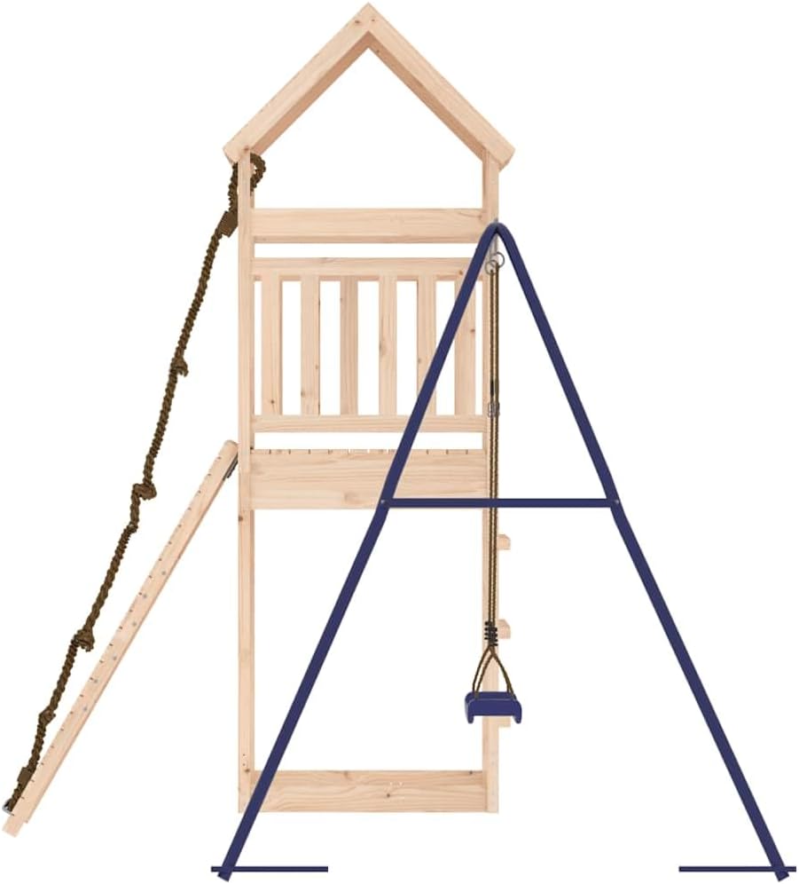 Outdoor Playset Natural Pine Solid Pine Wood and Polypropylene (PP) with Swings and Climbing Wall for Ages 3 to 8, Rustic Finish, Durable Construction, Adventure Play