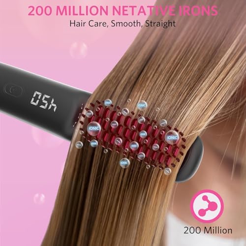 Hair Straightener Brush for Women, 2-in-1 Hot Comb & Straightening Brush with 9 Temperature Settings, Up to 450℉ for Frizz-Free, Smooth Hair – Perfect for Home, Office & Travel (Grey) — view 5