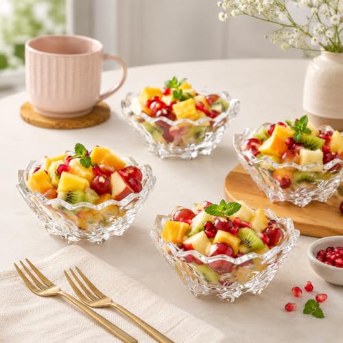 Image of WRINGO Glass Bowl for Kitchen Prep, Dessert, Dips, and Candy Dishes, Cake, Snack Bowl Set of 6 Or Nut Bowl, and Microwave Safe Clear Glass Bowls for Mixing, Storing Size 4.5 Inch