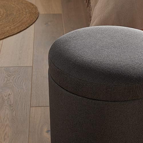 VonHaus Grey Stool with Storage Space - Round Box Ottoman Footstool Pouffe Seat - Living Room, Lounge & Bedroom - Compact, Portable Canvas Fabric Dressing Table Occasional Accent Chair - Dark Charcoal
