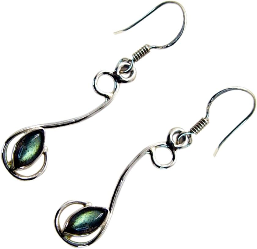 Natural Labradorite Earrings For Women 925 Sterling Silver Jewelry Marquise Shape Drop Style