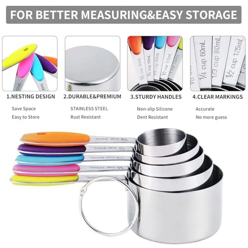 TILUCK measuring cups and magnetic measuring spoons set, stainless steel measuring cups, 6 double-sided stainless steel measuring spoons & 1 leveler (12) by TILUCK - Image 4