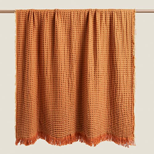Zonli Cotton Waffle Knitted Throw Blanket 60" X 80"-Super Soft,Breathable & Skin-Friendly Luxury Boho Farmhouse Textured Throw Blanket For Living Room,Chair,Couch,Bed #TOP7