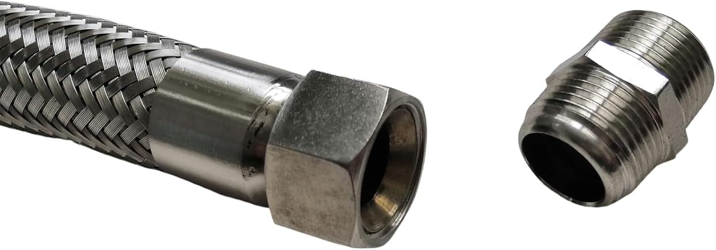 Industrial Grade Compressor Jumper Hose, Flexible Whole body Stainless Steel Metal Hose，1/2" NPT Male x 20" Length, 450 PSI，750°F，Both Sides Fittings Rotate Freely