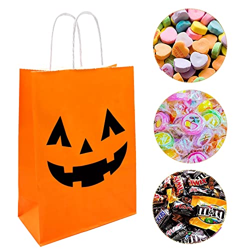 12 Pieces Halloween Pumpkin Gift Candy Bags, Halloween Paper Bags With Handle Trick Or Treat Bags Party Favor For Halloween Party Decorations #TOP5