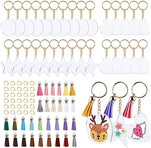 eZAKKA Acrylic Keychain Blanks, Tassel Blank Keychains Heart Circle Star Ornament with Jump Rings for DIY Vinyl Crafting, 120 Pcs eZAKKA Acrylic Keychain Blanks, Tassel Blank Keychains Heart Circle Star Ornament with Jump Rings for DIY Vinyl Crafting, 120 Pcs