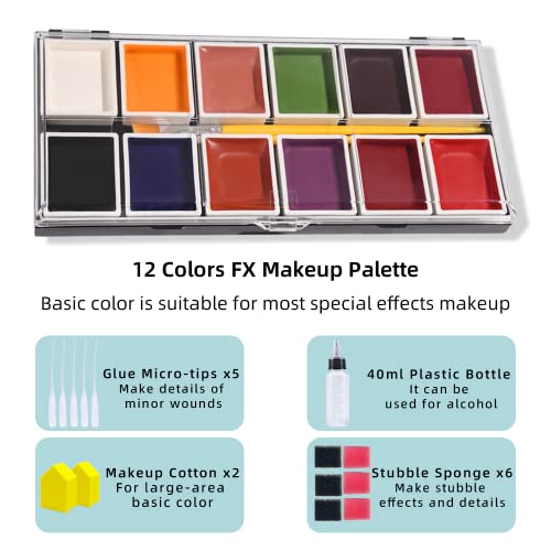 T Togush 12 Colors Alcohol Activated Makeup Palette Set With Mimic Wound Sponge Makeup Egg For Fx Makeup #TOP1