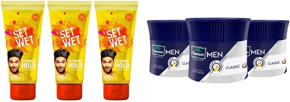 Set Wet Hair Gel Ultimate Hold 100 ml (Pack of 3) And Parachute Advansed Men Hair Cream, Classic, 100 gm (Pack of 3)