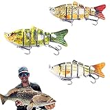 ZEACCT 3 Stück Angelköder für Bassforelle 6 Segmente Multi Jointed Swimbaits Langsam sinkende Bionische Schwimmköder Süßwasser Salzwasser Lebensechte Angelköder Harter Köder Forelle