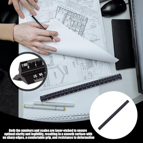 Architektonisches Lineal,Dreikantmaßstab,Maßstab Lineal 30 Cm, Standard,Für Architekten, Studenten, Zeichner Und Ingenieure, Schwarz (1:100, 1:200, 1:250, 1:300, 1:400, 1:500)