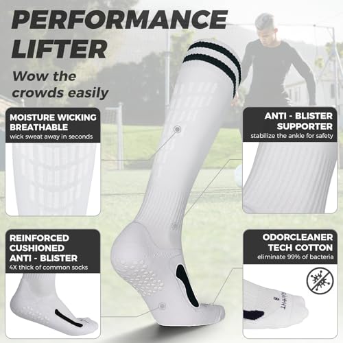 Rahhint Soccer Football Socks Anti Slip Compression Padded Cushioned Anti-Blister Grip Softball Socks for Youth Men Women4