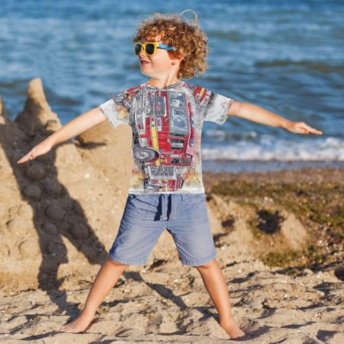 Boys Short Sleeve T-Shirts Watercolor Fire Engine Rashguard Kids Swim Shirts Sun UPF 50+ Multicoloured4