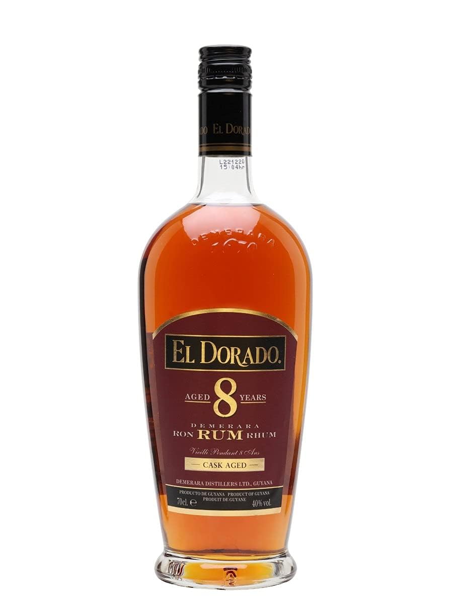 El Dorado 8 Years Old Demerara Rum, 70 cl - Award Winning Premium Rum - Aged for 8 Years - Flavours of Oak and Butterscotch - Perfect for Cocktails and Sipping