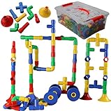 Smart Builder Toys 136 Piece Tube Locks Construction Building Set with Storage Container for Kids