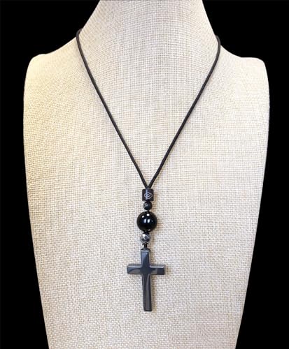 Natural black Tourmaline cross pendant necklace crystal mixing hematite, handmade protection Feng Shui Chakra Tourmaline gemstone Jewelry for Women and Men3
