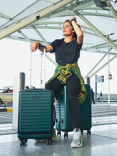 Image of Assembly Set of 2 Large Check in 28 Inches and Cabin Luggage 20 Inches Polycarbonate Premium Hardsided Suitcase Trolley - Forest Green