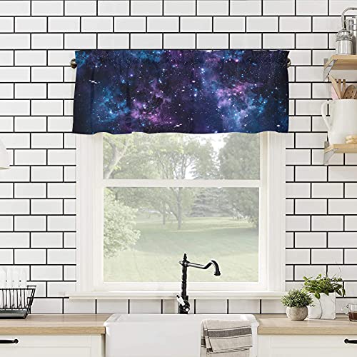 Zadaling Valance Curtain For Kitchen,Galaxy Star Nebula Space Starry Sky Window Valance For Living Room Scroll,Rod Pocket Valances For Bedroom Decor,Window Treatment Valance 1 Panel 18" X 54" #TOP3