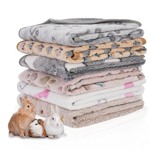 6 Pack Guinea Pig Cage Liner Washable Guinea Pig Fleece Blankets Beding Accessories Flannel Throw Warm Sleep Mat Pet Pee Pads for Small Animal Hamster Rabbit Puppy Cat (Dark Color 26x14 Inch)
