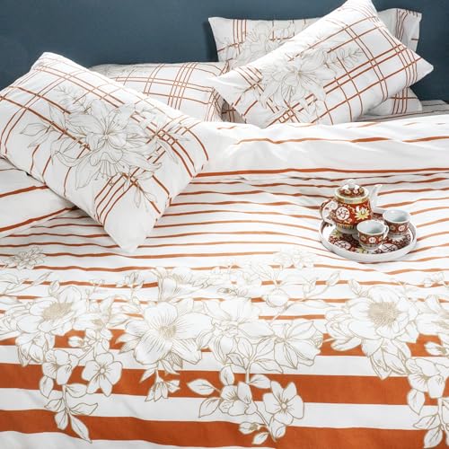Image of Premium 100% Cotton Bedsheet Set (1 Flat Sheet & 2 Pillow Cases)| 200 TC | Vibrant Prints | Soft, Breathable & Durable Fabric |Sunset Stripes