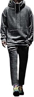 YHEGHT Moda masculina casual outono inverno quente cor sólida duas peças moletom com capuz calças terno agasalho 2 peças, Cinza escuro, XG