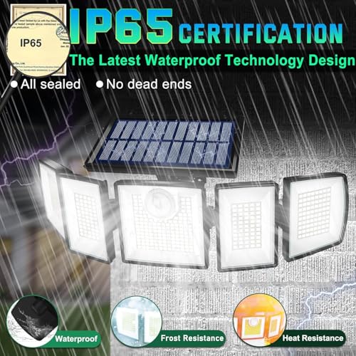 Image of MDCMDCM Solar Lights Outdoor Waterproof Motion Sensor - 416 LEDs 3000 Lumens Super Bright 3 Brightness 3 Modes 2400mAh 360 Illumination 32ft Solar Flood Security Light for Outside (with Stakes, 2)
