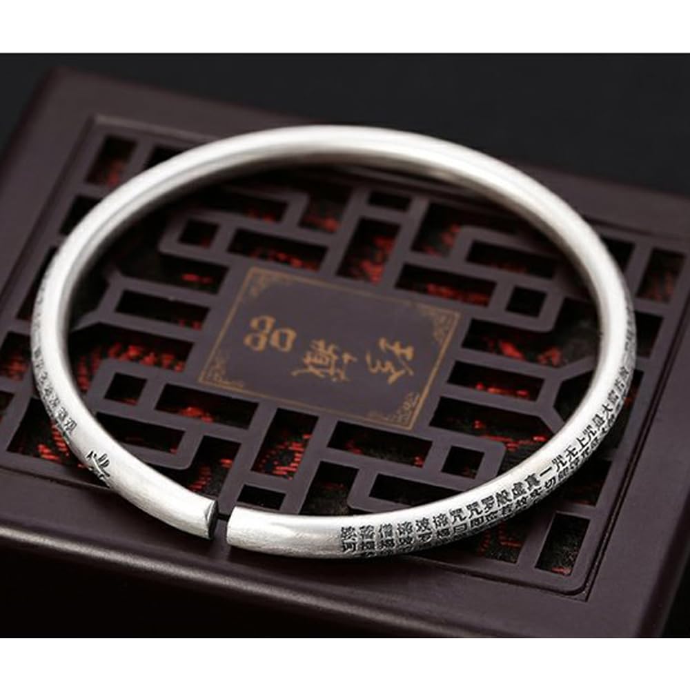 Pulsera Retro de Plata Pura 999 Feng Shui, Mantra Budista Tibetano Sutra del corazón, Ajustable Hecha a Mano for Riqueza, Felicidad, Buena Suerte y Prosperidad, joyería Espiritual(C)