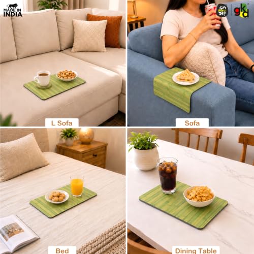 Image of Gift Kya De Foldable Green Bamboo Sofa Armrest Tray with Foam Base