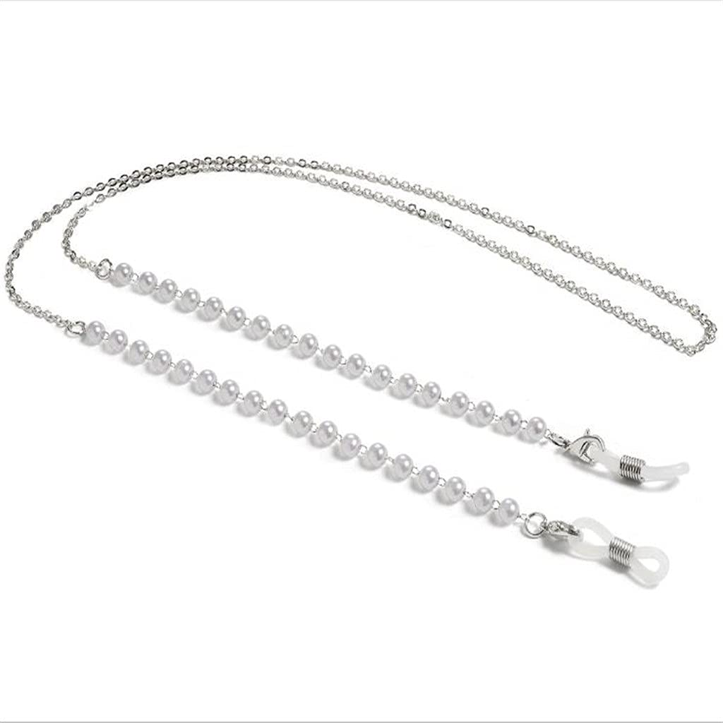 Schwarze Perlen-Brillenband-Lesebrillen-Hängekette Sonnenbrillen-Brillenhalter-Halsschnur-Brillenschlupf-Metallkette (Color : A, Size : Length-70CM) (C Length)