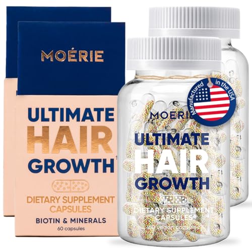 Moerie Hair Growth Supplement for Women & Men – Hair Skin and Nails Vitamins With Biotin, Q10 & Minerals – For Thicker, Fuller Hair & Hair Loss Treatment – Advanced Beadlet Delivery System – 120 Pills