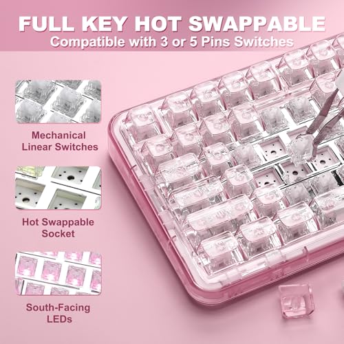 Image of YUNZII X98 QMK /VIA Wireless Mechanical Gaming Keyboard with Knob,Tri-Mode BT5.0 /USB-C /2.4GHz Hot Swappable Keyboard,Pre-lubed Switches Gasket Mount RGB Backlit for Wins /Mac (Pink, Snow Switch)
